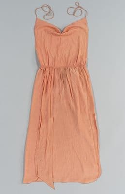Coral Pink Silk Cowl Neck Halter Dress