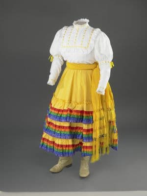 White Cotton Escaramuza Ensemble with Yellow Braiding