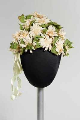 Black Velvet Cloche Hat with White Daisies