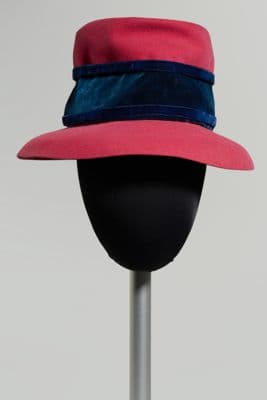 Pink Wool Wide-Brimmed Hat with Blue Velvet Band
