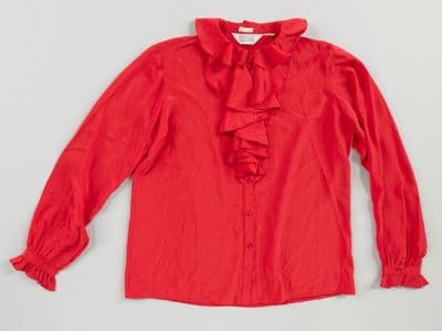 Bright Red Silk Habotai Ruffled Blouse