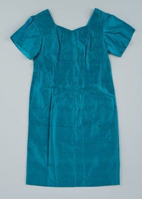 Teal Blue Silk Dupioni Shift Dress