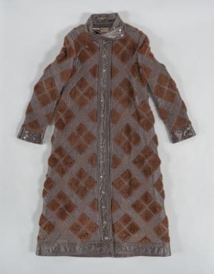Brown Faux Leather Diamond Pattern Belted Coat