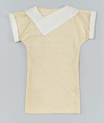 Yellow Striped Cotton Shift Dress Asymmetrical Collar