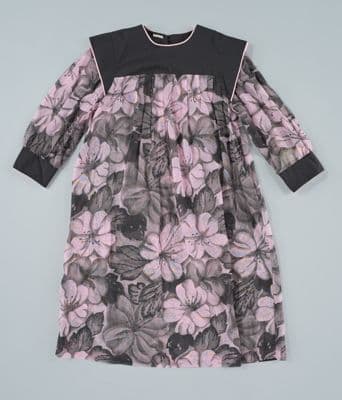 Pink Black Floral Polyester Cotton Tent Dress
