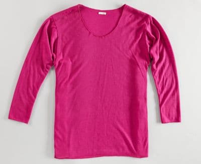 Pink Wool Knit Three-Quarter Sleeve Top