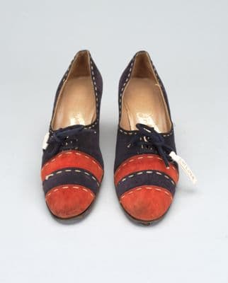 Navy Red Suede Color-Blocked Low-Heeled Pumps