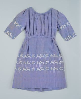 Purple Cotton Peasant Dress with White Embroidery