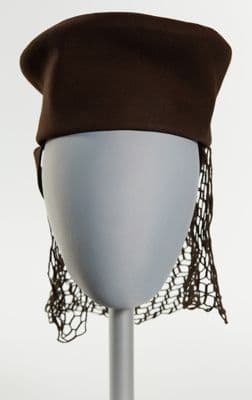 Brown Wool Felt Pillbox Hat with Net Veil