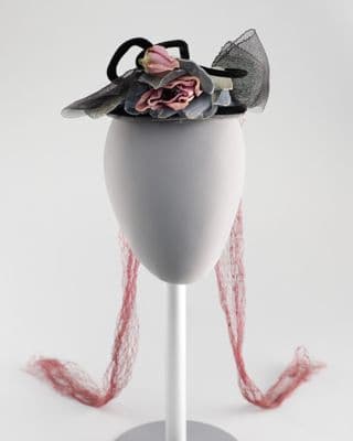 Black Velvet Skull Cap with Floral Veil
