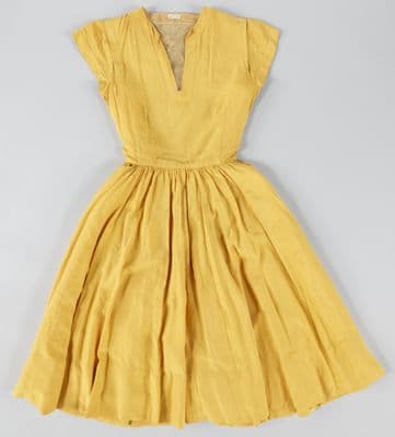 Golden Yellow Synthetic A-Line Cap Sleeve Dress