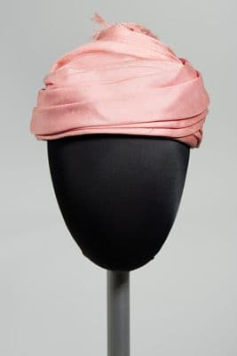 Pink Silk Dupion Draped Turban with Fringe