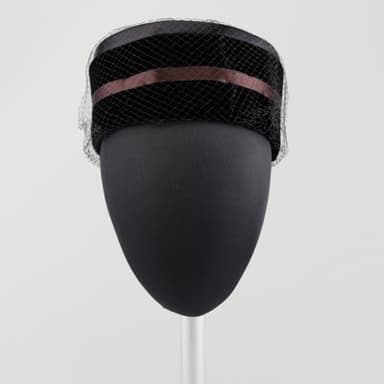 Black Velveteen Pillbox Hat with Net Veil
