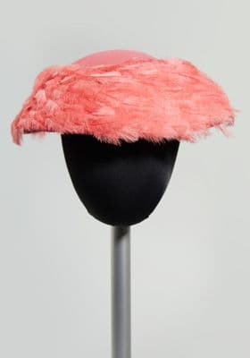Pink wool felt hat with detached feather brim