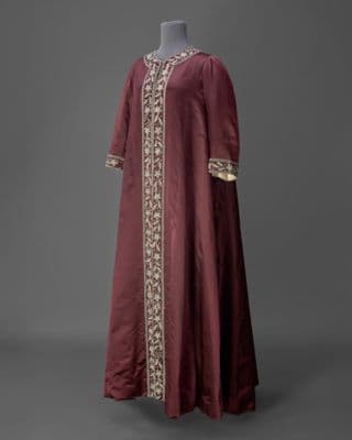 Burgundy Silk Satin Beaded Evening Coat