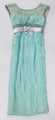 Turquoise Chiffon A-Line Dress with Beaded Bodice