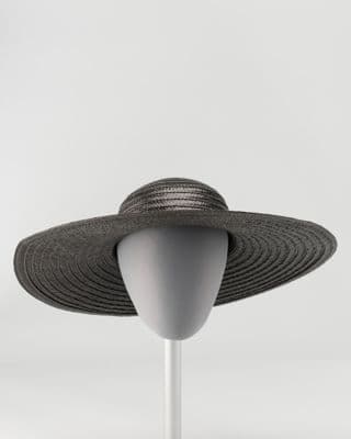 Black Synthetic Straw Wide Brim Hat