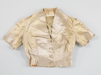 Champagne Silk Satin Cropped Button-Front Blouse