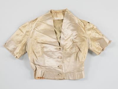 Champagne Silk Satin Cropped Button-Front Blouse