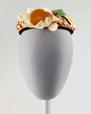 Straw Hat with Orange Fabric Daisy