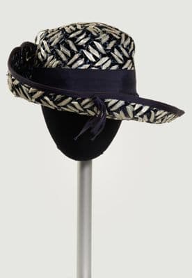 White Navy Plastic Raffia Asymmetrical Brim Hat