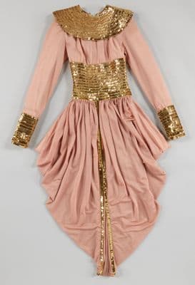 Peach Gold Sequined Fit and Flare Cocktail Dress