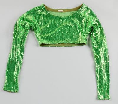Bright Green Sequined Long-Sleeve Crop Top