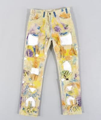 Cream Denim Jeans with Hand-Painted Cutouts