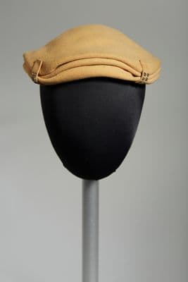 Tan Wool Felt Pleated Beret with Rhinestones