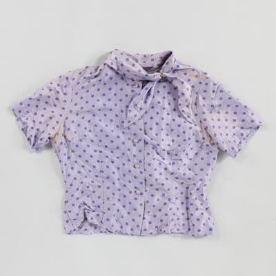 Purple Polka Dot Blouse with Bow Collar