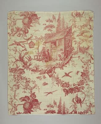 Cream Cotton Toile with Rose Red Pastoral Print
