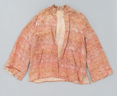 Pink jacket with East Asian inpsired brocade pattern