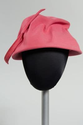 Coral Pink Wool Felt Sculptural Cloche Hat