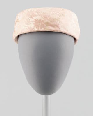 Pink Floral Damask Pillbox Hat with Net