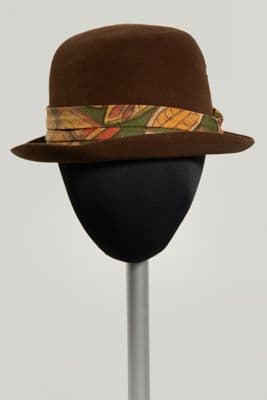 Brown Wool Felt Fedora with Foliage Print Band