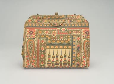 Coral Teal Geometric Floral Handbag Bamboo Handle