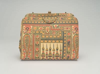 Coral Teal Geometric Floral Handbag Bamboo Handle