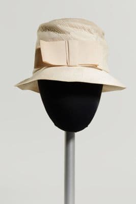 Cream Quilted Silk Dupioni Bucket Hat with Bow