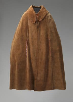Camel Leather Cape Coat with Burgundy Snakeskin Trim