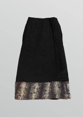 Black Wool Wrap Skirt with Faux Fur Trim