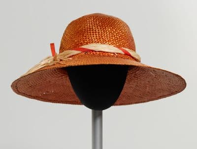 Orange Straw Wide-Brimmed Hat with Raffia Band