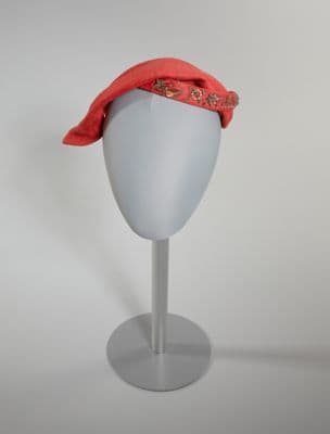 Red Felt Skullcap with Beaded Band