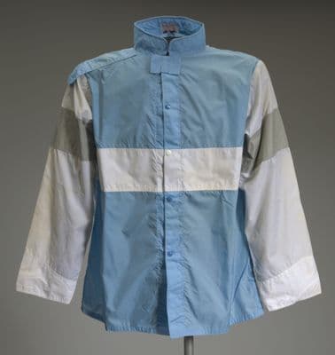 Blue and white jockey silks worn by Marlon St. Julien