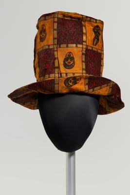 Burnt Orange Cotton High Crown Hat with Mask Print