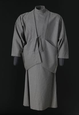 Charcoal Grey Pinstriped Wool Power Suit Dress