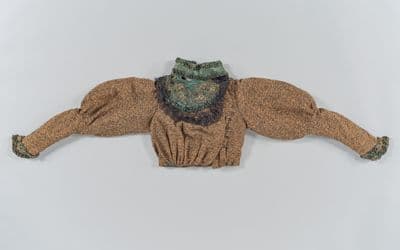 Brown Wool Bodice and Skirt with Green Silk Trim