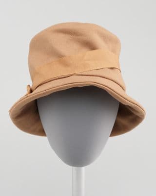 Brown Wool Felt Cloche Hat with Ribbon