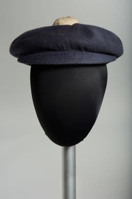 Navy Blue Wool Beret with White Pom-Pom