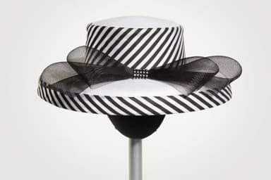 White PVC Wide-Brimmed Hat with Striped Trim