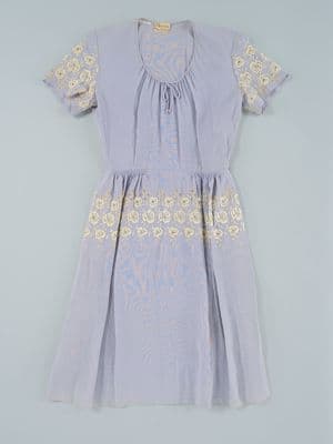 Pale Purple Rayon Dress White Floral Embroidery